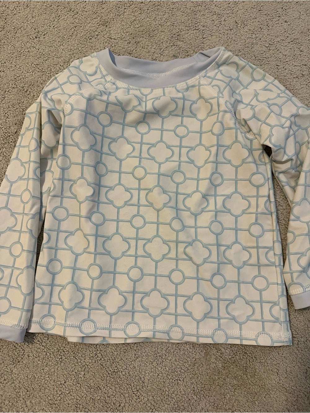 Kids Long-Sleeve Swim Top in Light Blue & White